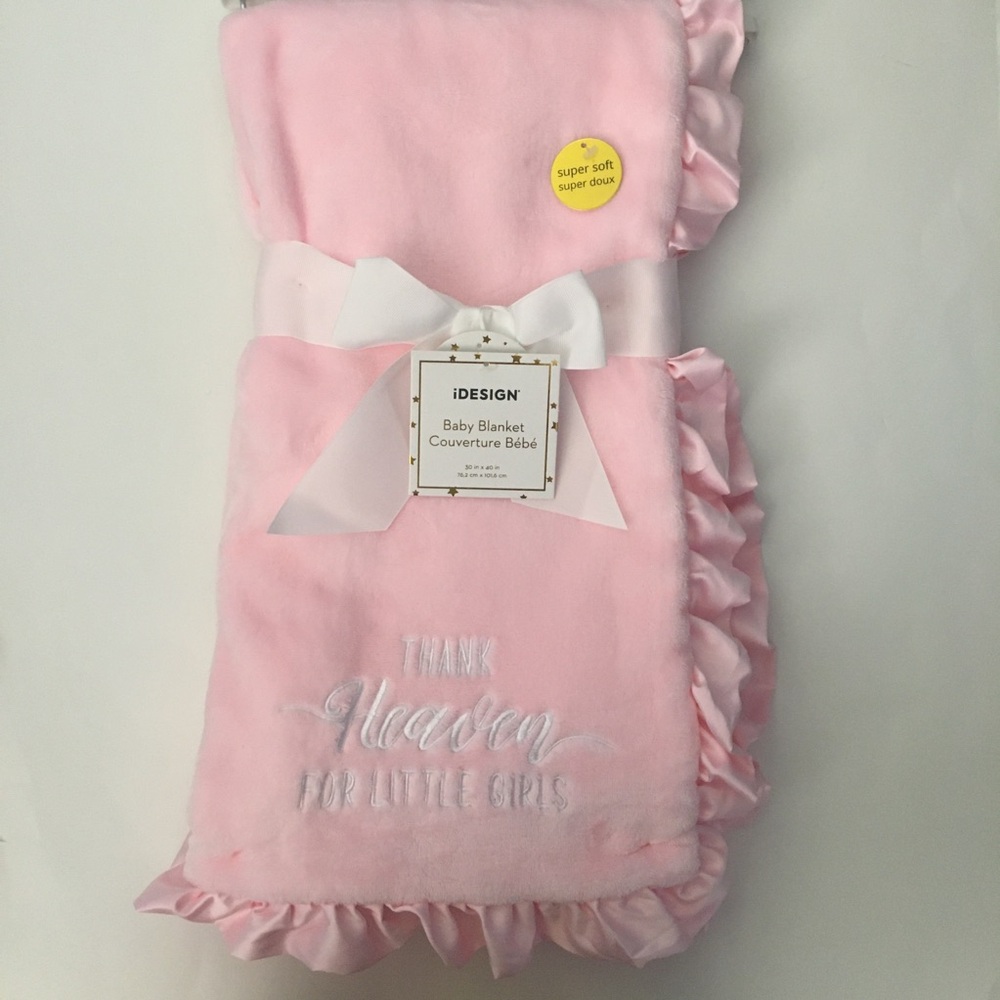 iDesign Baby Blanket Embroidered “Thank Heaven for Little Girls” Baby Gift NWT